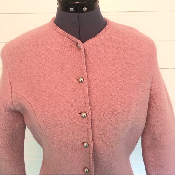 Vintage Lavender 100% Wool Cardigan Sweater Cropped 50s Jacket Silver Buttons - Picture 5 of 16